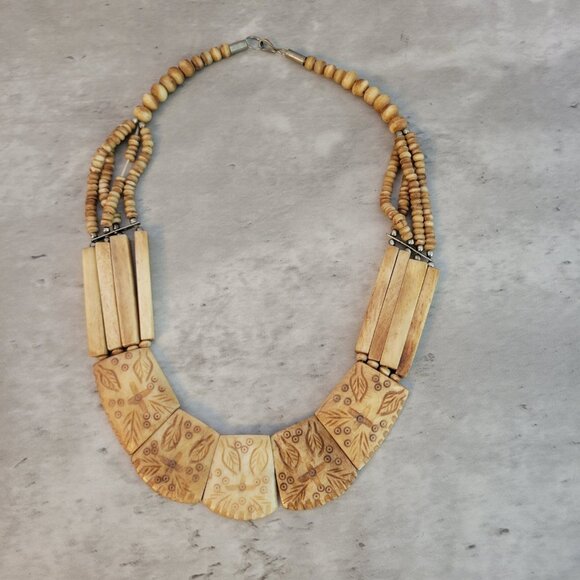 Jewelry - Vintage Hand Carved Tribal‎ Necklace Ethnic Beads Statement Jewelry 18 Inch